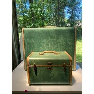 Rare Samsonite Vintage Luggage Set Marbled Green Train Case ONLY-Includes Keys
